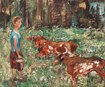 571. Sven X:et Erixson, "Landscape with girl and cow".