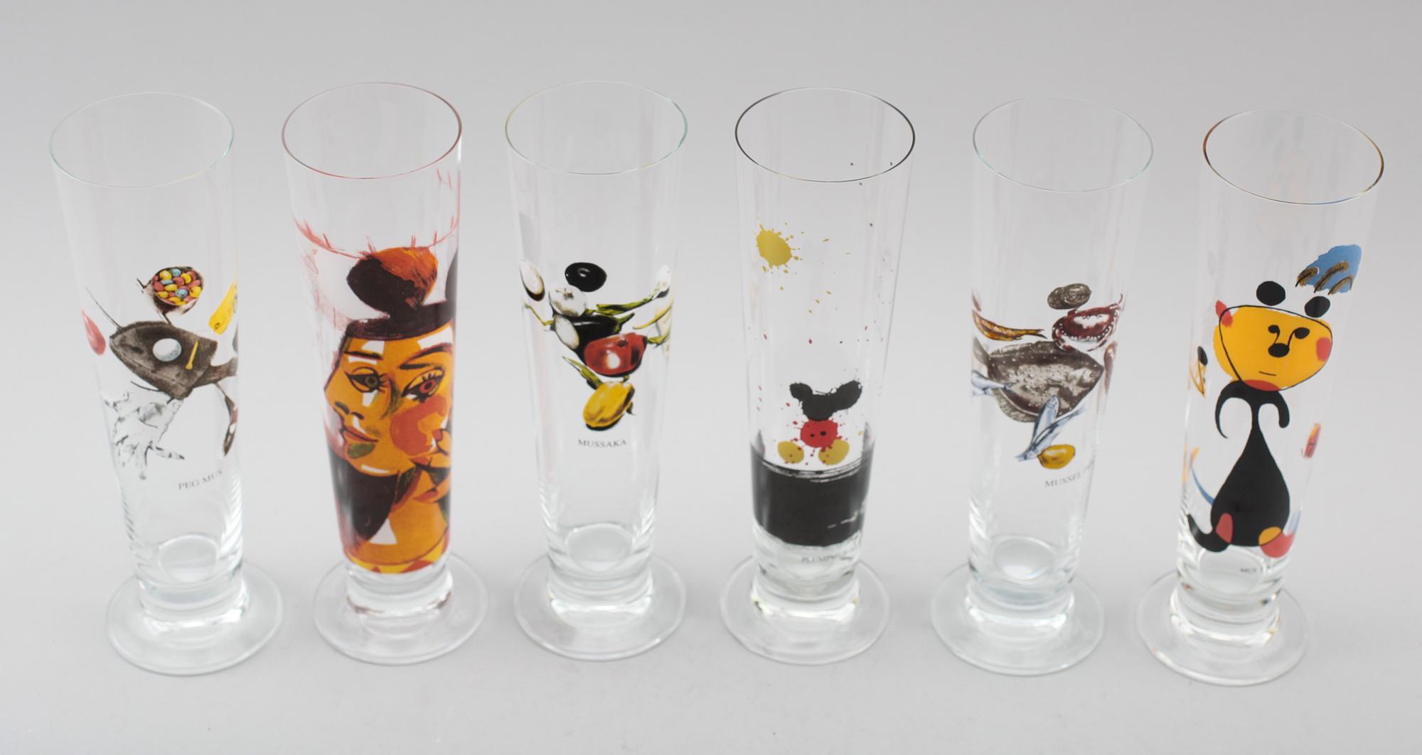 ÖLGLAS, 6 st, glas, Lasse Åberg, signerade.