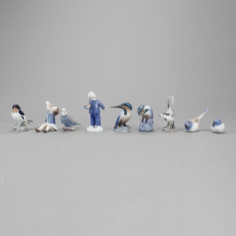 FIGURINER, 9 st, porslin, Bing & Gröndahl, Danmark 1900-tal.