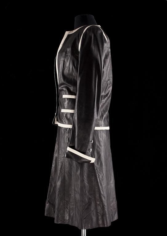 A black leather two-piece costume by Chanel from spring 2005.