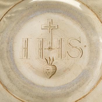 Nattvardskalk med paten, silver, Paris 1798-1809 och Frankrike 1800-tal. I schatull.
