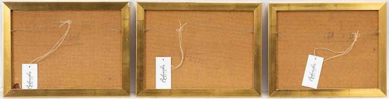 Three paintings on silk, China, mid-20th Century.