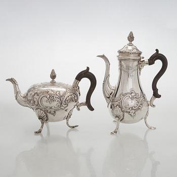Kaffe- och teservis, 4 delar, silver, rokoko, Portugal, 1780-tal, olika silversmeder.