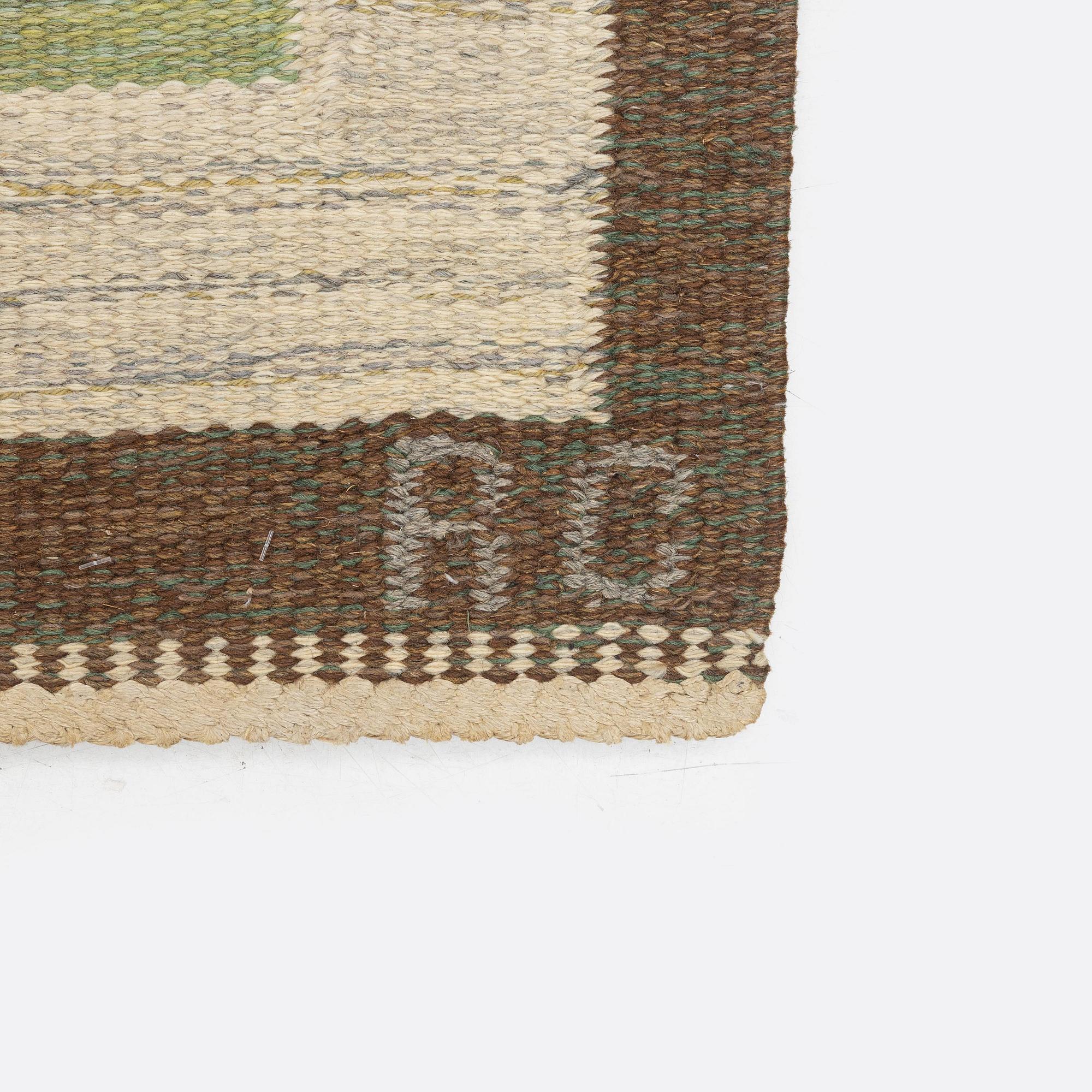 Rakel Carlander, a carpet, flat weave, c. 209 x 139 cm, signed RC.