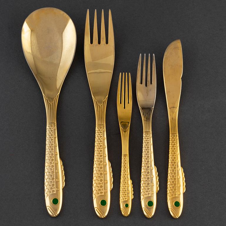 GUNNAR CYRÉN, a part 'Nobel' gilt steel fish cutlery, for Yamazaki (38 pieces).