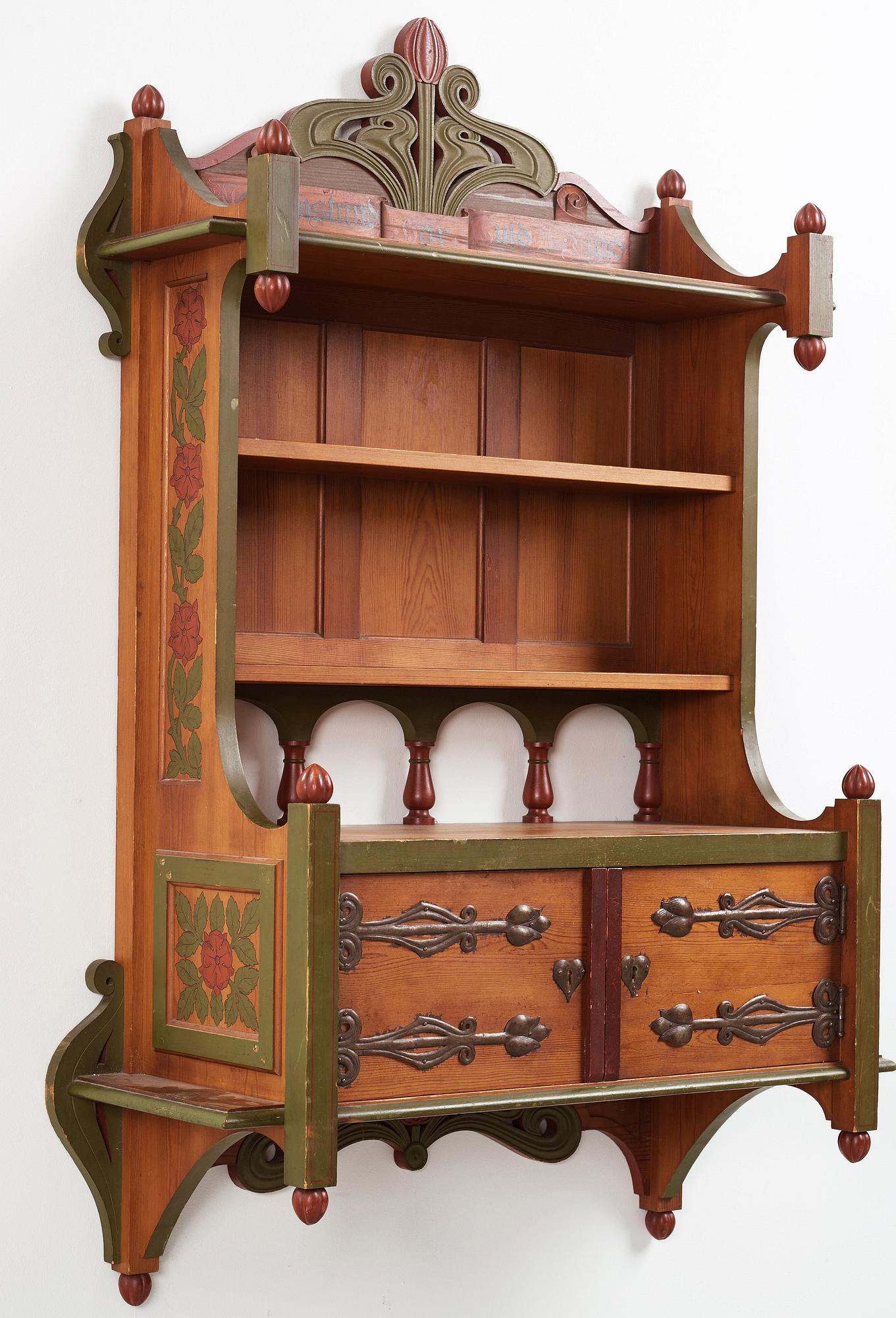 A Swedish Art Nouveau painted shelf executed by A． Lagerberg, 1897.