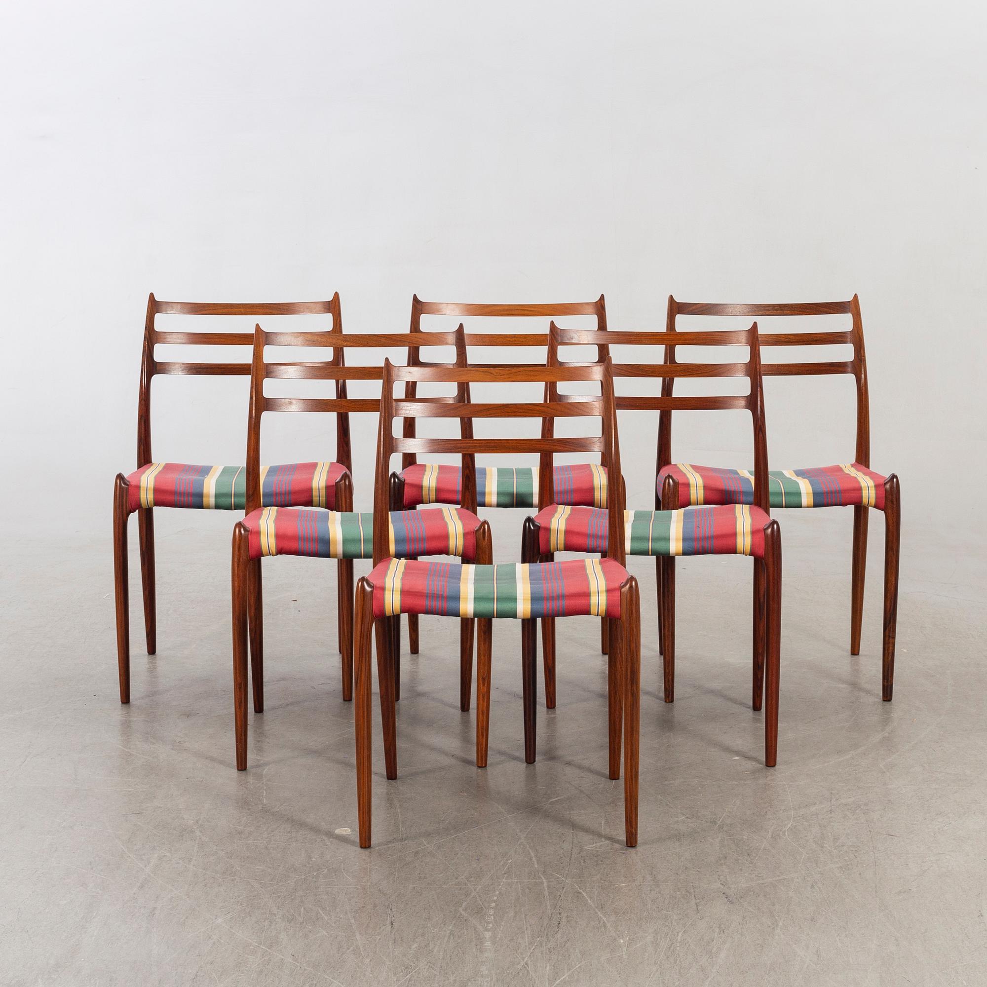 Niels Otto Møller dining table and 6 chairs model 78 Slagelse Möbelvaerk A/S Danmark 1960-tal.