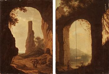 Bartholomeus Breenbergh Follower of, Lanscape with ruins and figures.