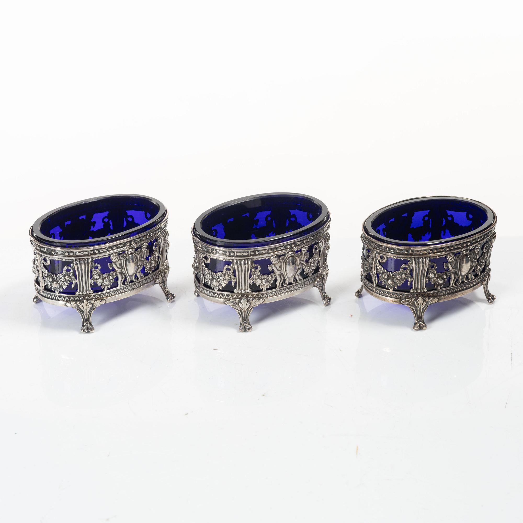 Two Russian silver salt cellars, 19th Century.