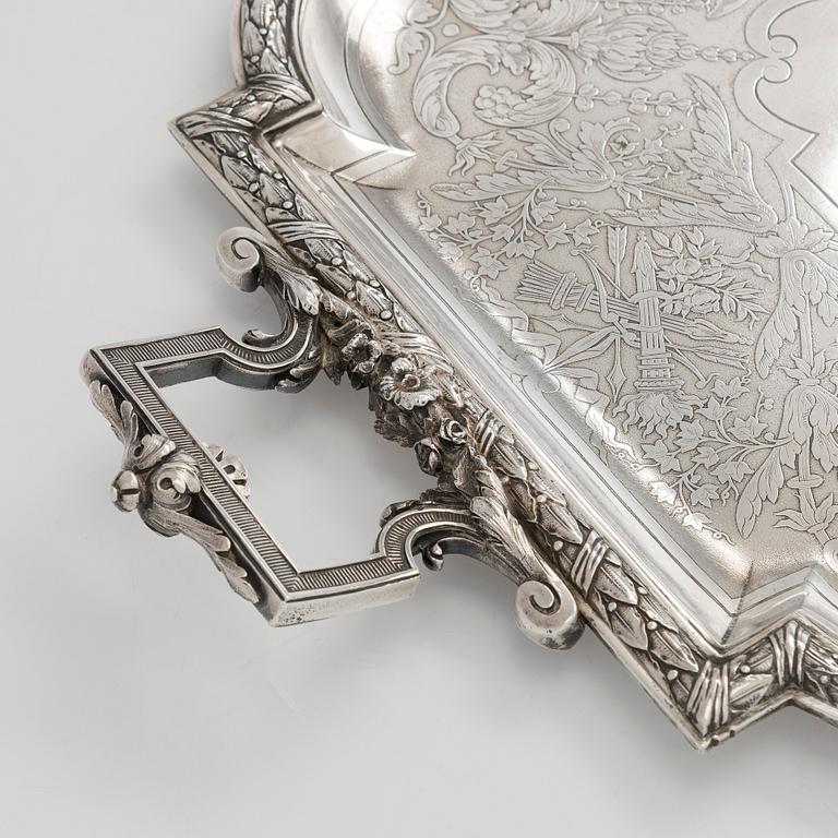 A French silver tray, maker's mark of Charles Mérite, before year 1892.