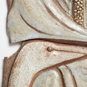 Tyra Lundgren, a glazed stoneware relief, Sweden, probably 1950's.