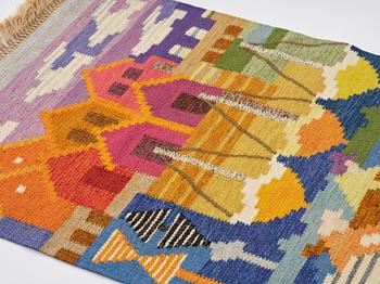 Ingegerd Silow, a wall hanging/rug, flat weave, 'Fiskeläge', signed IS, c. 122 x 85 cm.