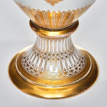 Bing & Grøndahl, a painted and gilt porcelain urn, Denmark, 1860's.