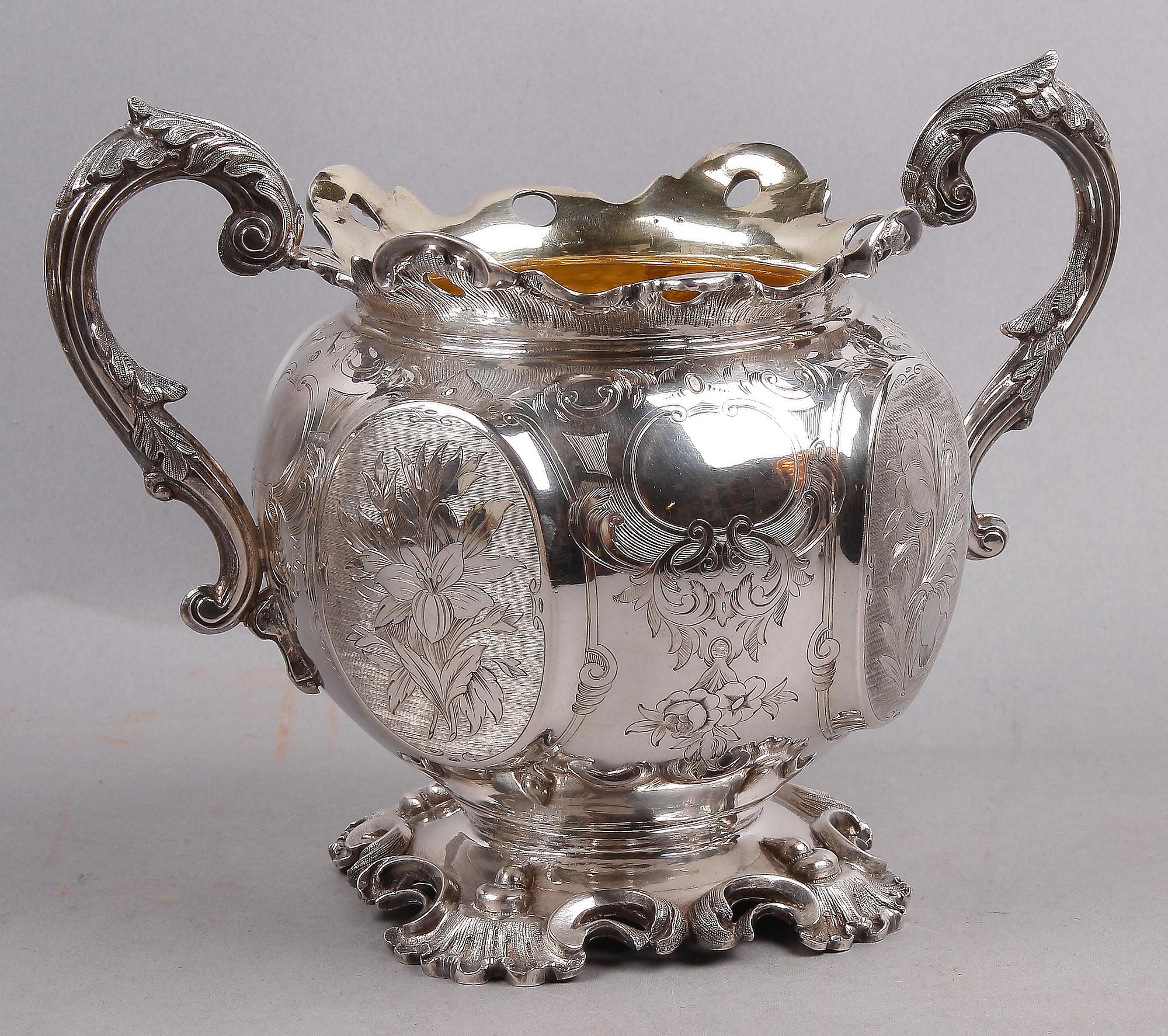 KAFFE- OCH TESERVIS, 4 delar, silver, nyrokoko, Gustaf Möllenborg, 1857.