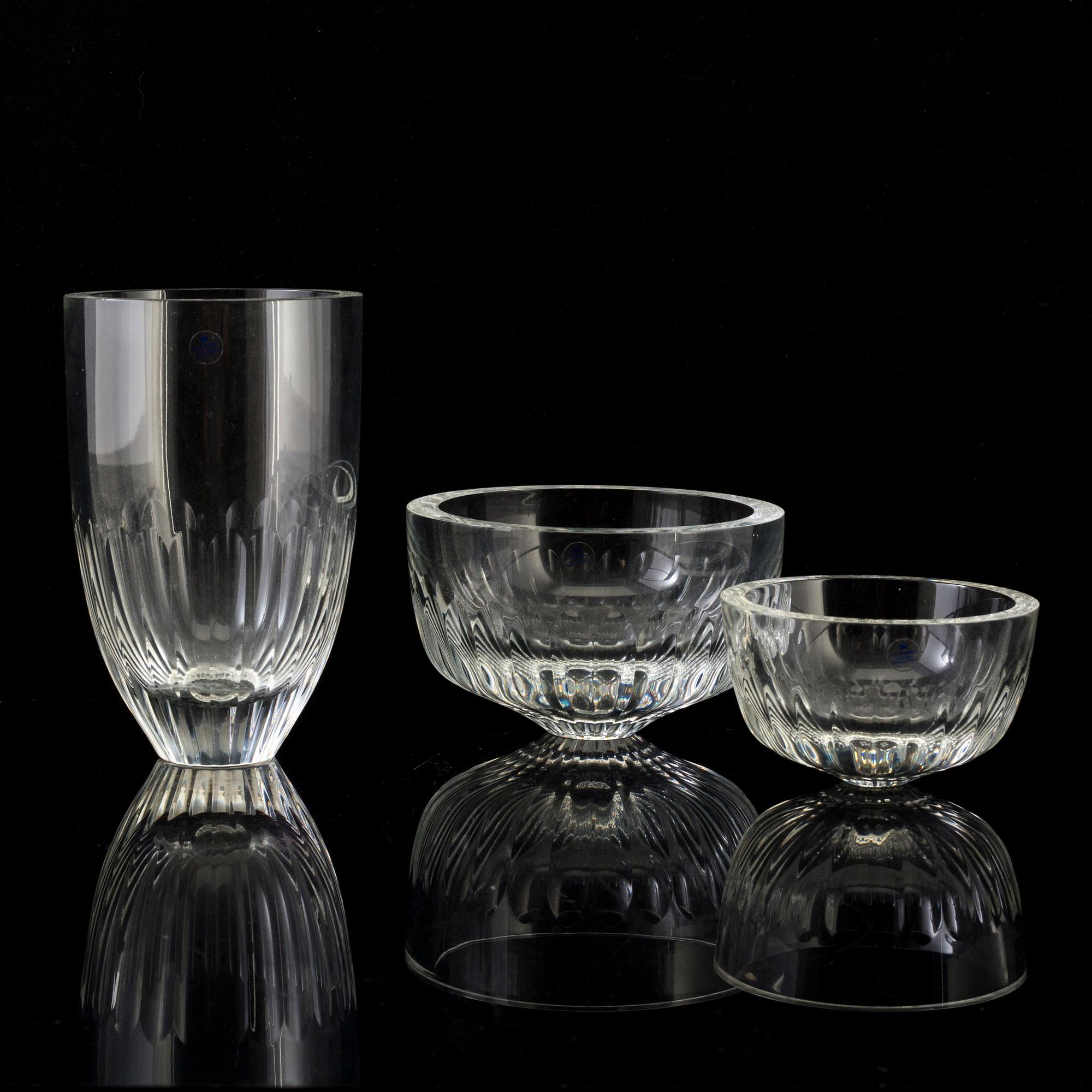 SIGVARD BERNADOTTE, skålar, 3 st, glas, "Christineholm", Fyrklövern.