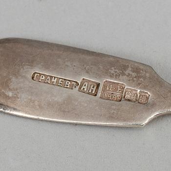 A set of 12 Russian silver coffee-spoons, mark of Grachev, St. Petersburg 1888.