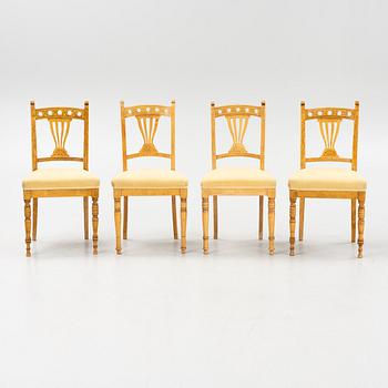 Four birch art noveau chairs, early 20th Century.