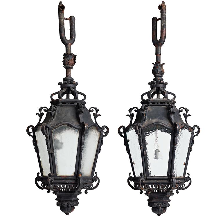 A pair of lanterns, circa 1900, from the Sagerska building, Hamngatan 14, Stockholm.