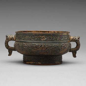 535. A gilt copper alloy censer, 17/18th Century.