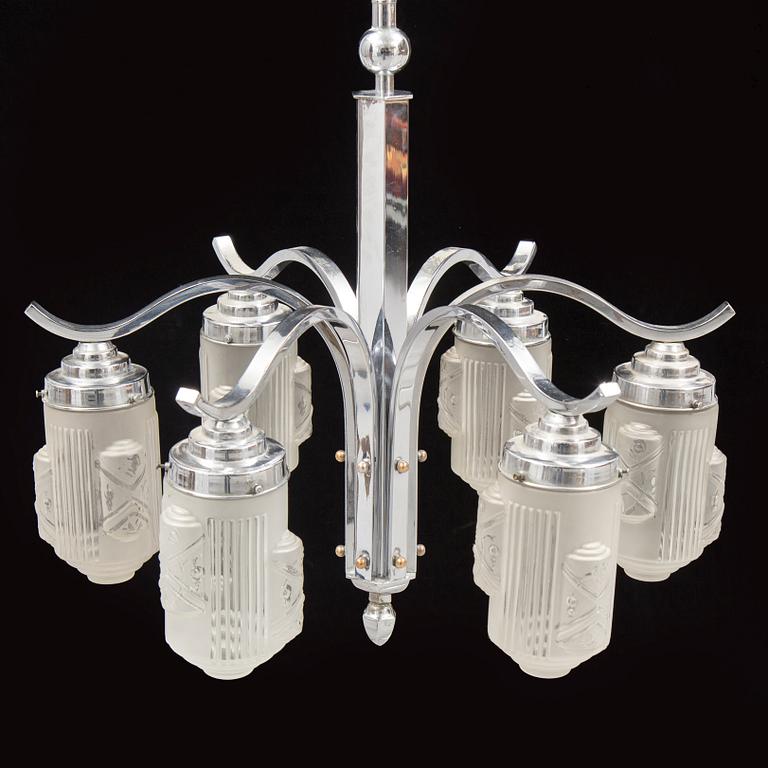 A 1930s/1940s art déco ceiling light.