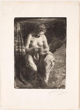 Anders Zorn · ANDERS ZORN, etsning, utförd 1905, signerad med blyerts.