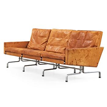 97. A Poul Kjaerholm three seated 'PK-31-3' brown leather sofa by E Kold Christensen, Denmark 1960's.