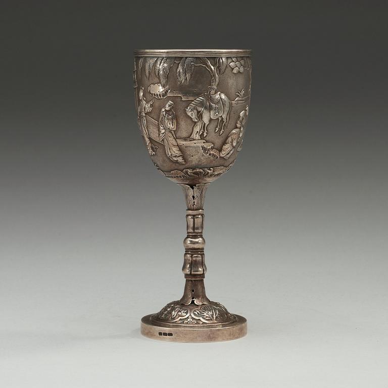 A silver goblet, makers mark, presumably Wing Chung, Hong Kong, 19th Century.