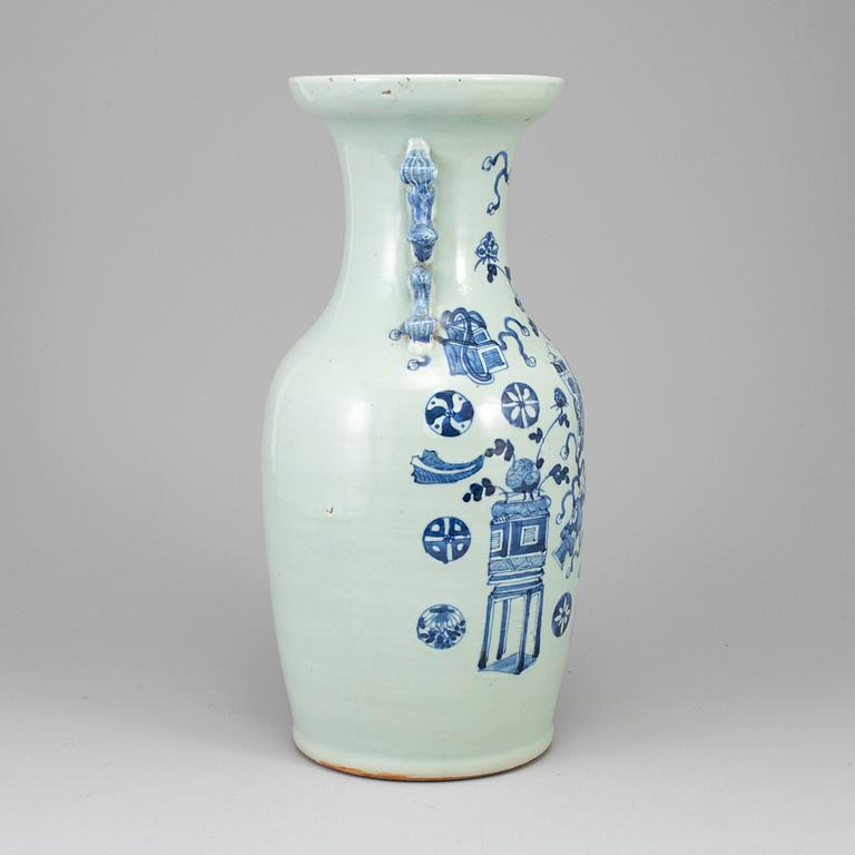 A blue and white and celadon ground vase, Qing dynasty, 19th century.