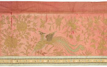 A group of three embroidered silk textiles, Qing dynasty, 18th/19th century.