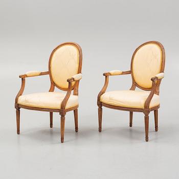 A pair of Louis XVI open armchairs by Niclas-Louis Mariette (maître menuisier in Paris 1765-89).