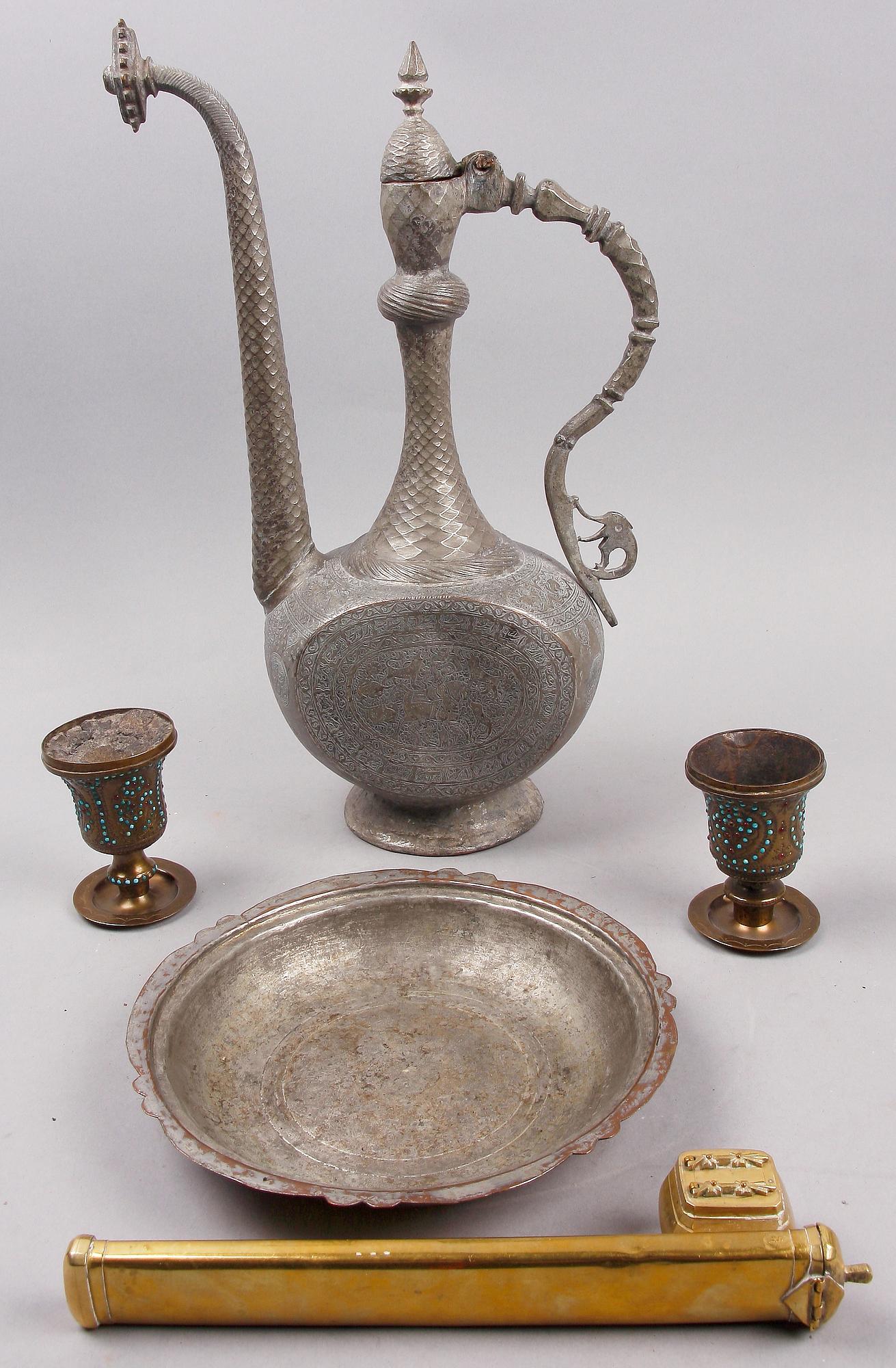 PARTI ORIENTALISKT, 5 delar, koppar, mässing, bla från Teheran, Persien, 1930-tal.