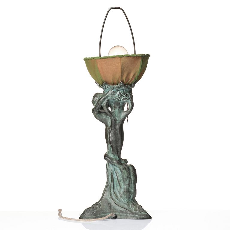 Alice Nordin, an Art Nouveau patinated bronze table lamp "Night and Morning", Herman Bergman's foundry, Stockholm, early 1900s.