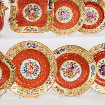 A part Copeland coral ground dessert service, England, circa 1800. (38 pieces).