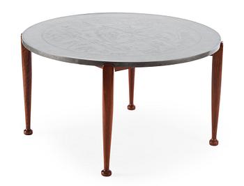 A Josef Frank & Nils Fougstedt walnut and pewter top sofa table, Svenskt Tenn, Stockholm 1960.