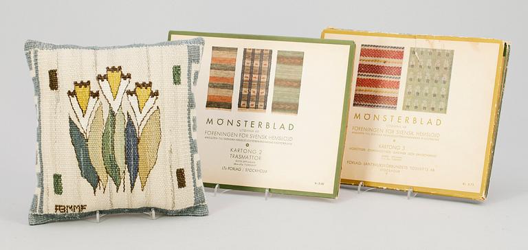 KUDDE samt RITNINGAR. "Blomlapp". Gobelängteknik. Signerade AB MMF (AB Märta Måås-Fjetterström).