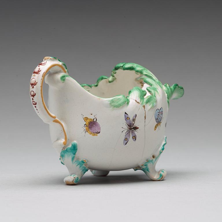 A Swedish faience Rörstrand sauce boat, 18th Century.
