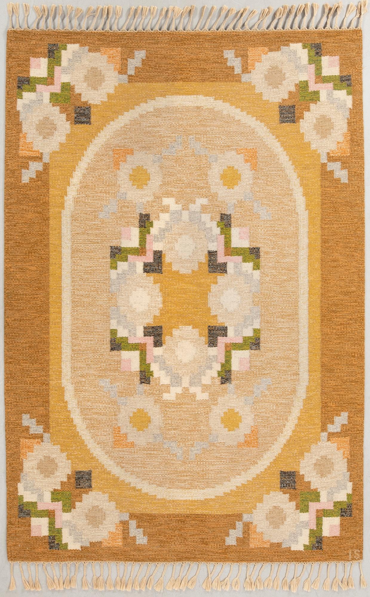 Ingegerd Silow, matta rölakan "Malmsjön" signerad i samarbete med Axeco ca 230x170 cm.