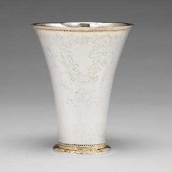 104. A Swedish 18th century parcel-gilt silver beaker, marks of Carl Petter Tellander, Jönköping 1775.