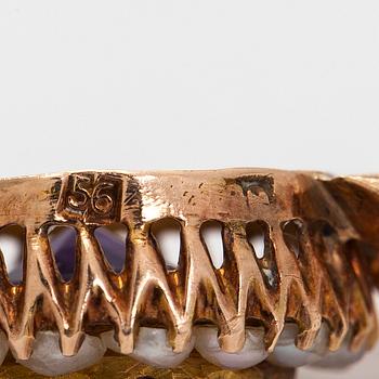 Rintaneula, viistehiottu ametisti, helmet, 14K (56) kultaa.