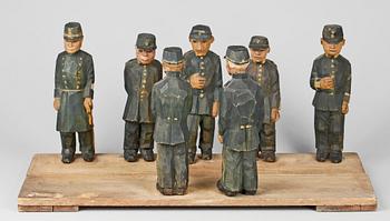 HANS "HAMPE" SVANBERG, träfigurer, 7 st, "Morgonuppställning", tillskrivna.