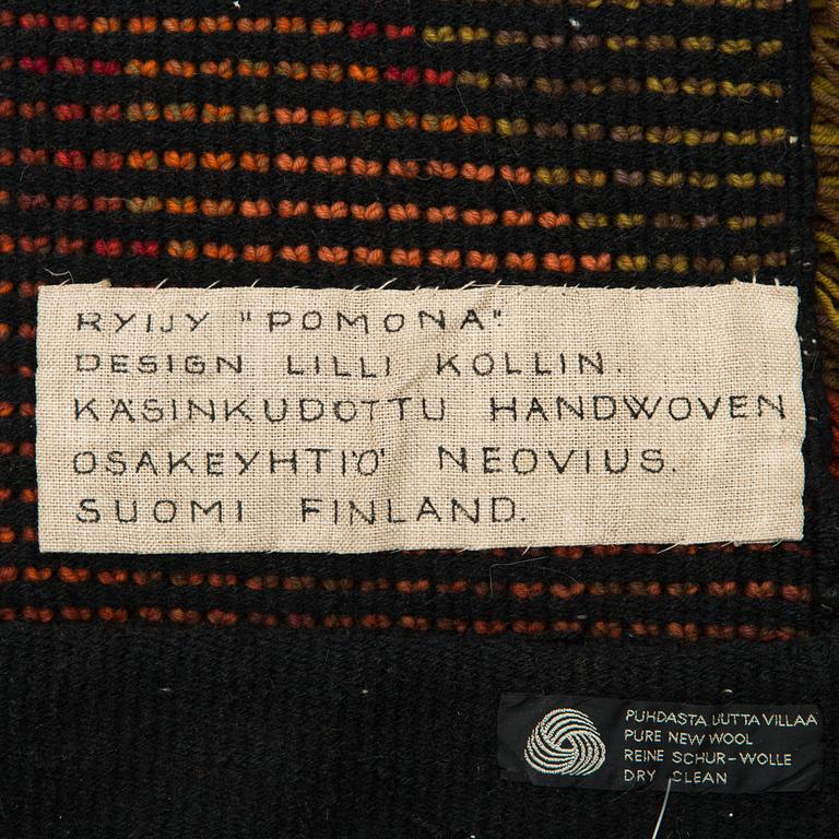 Lilli Kollin, rya, för Neovius, Finland. Ca 174x114 cm.