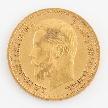 Gold coin, Russia, Nicholas II, 5 rubles 1900.