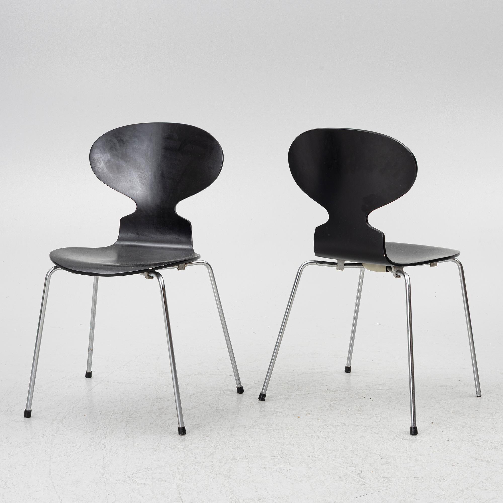 Arne Jacobsen, four 'Ant' chairs, Fritz Hansen, Denmark, 1972-79.