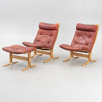 Ingemar Relling, a pair of "Siesta" lounge chairs with ottoman, Westnofa, Norway.