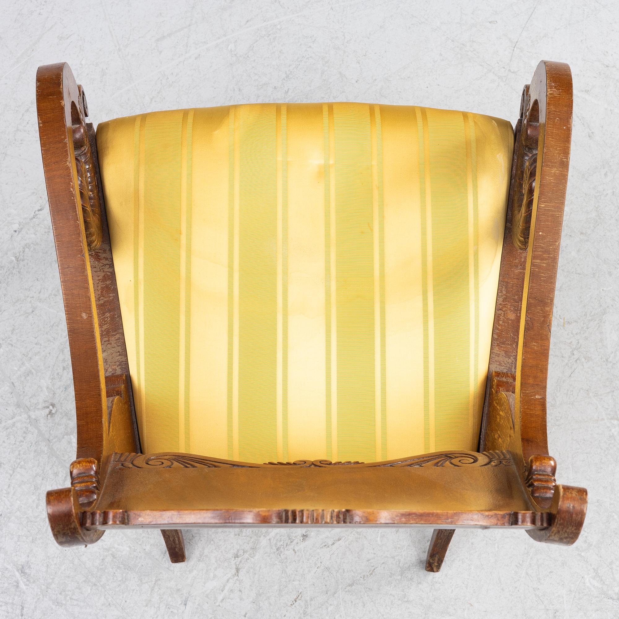 A pair of Russian/Baltic Empire mahogany armchairs, 1830's/40's.