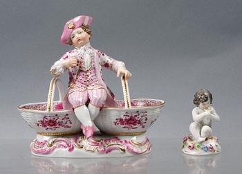 SALTKAR SAMT FIGURIN, porslin, rokokostil, Meissen.