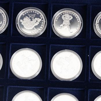 Commemorative coins/jubilee coins, 18 pcs, sterling silver, Astrid Lindgren & The Tales of the North, Myntverket Moneta.