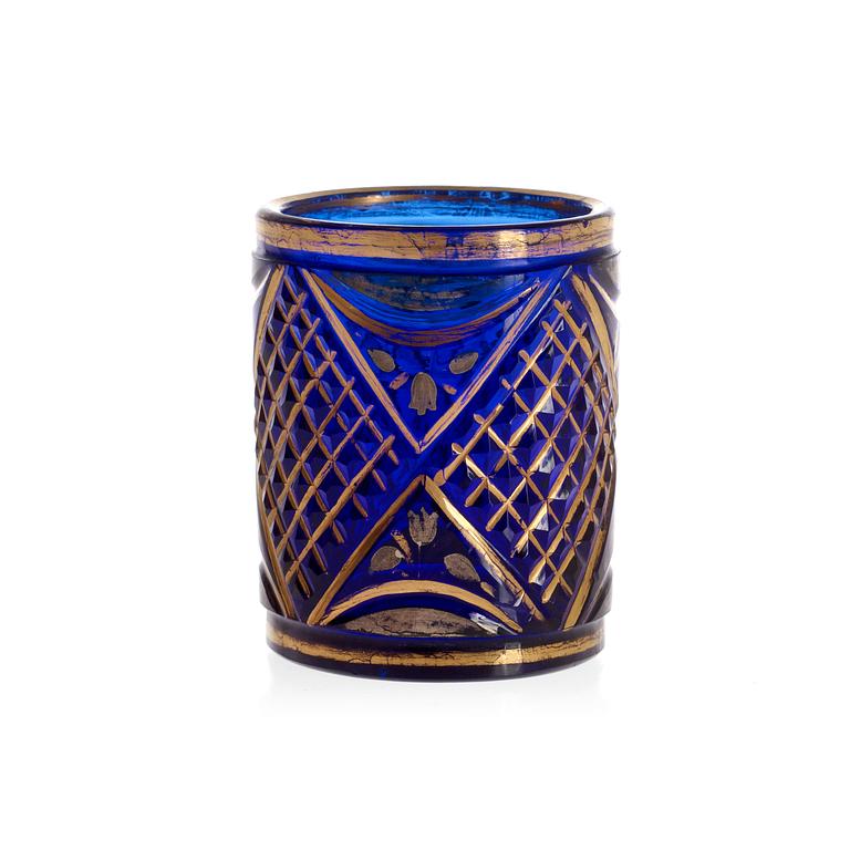 A Russian cut and gilded blue glass beaker, ca 1800.