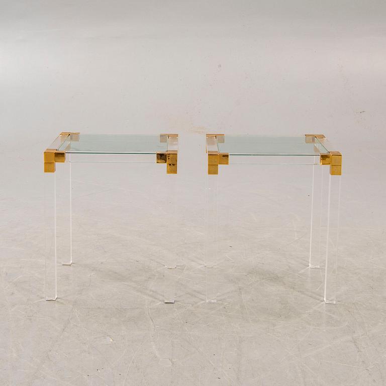 A pair of late 20th century plexi and glass side tables.