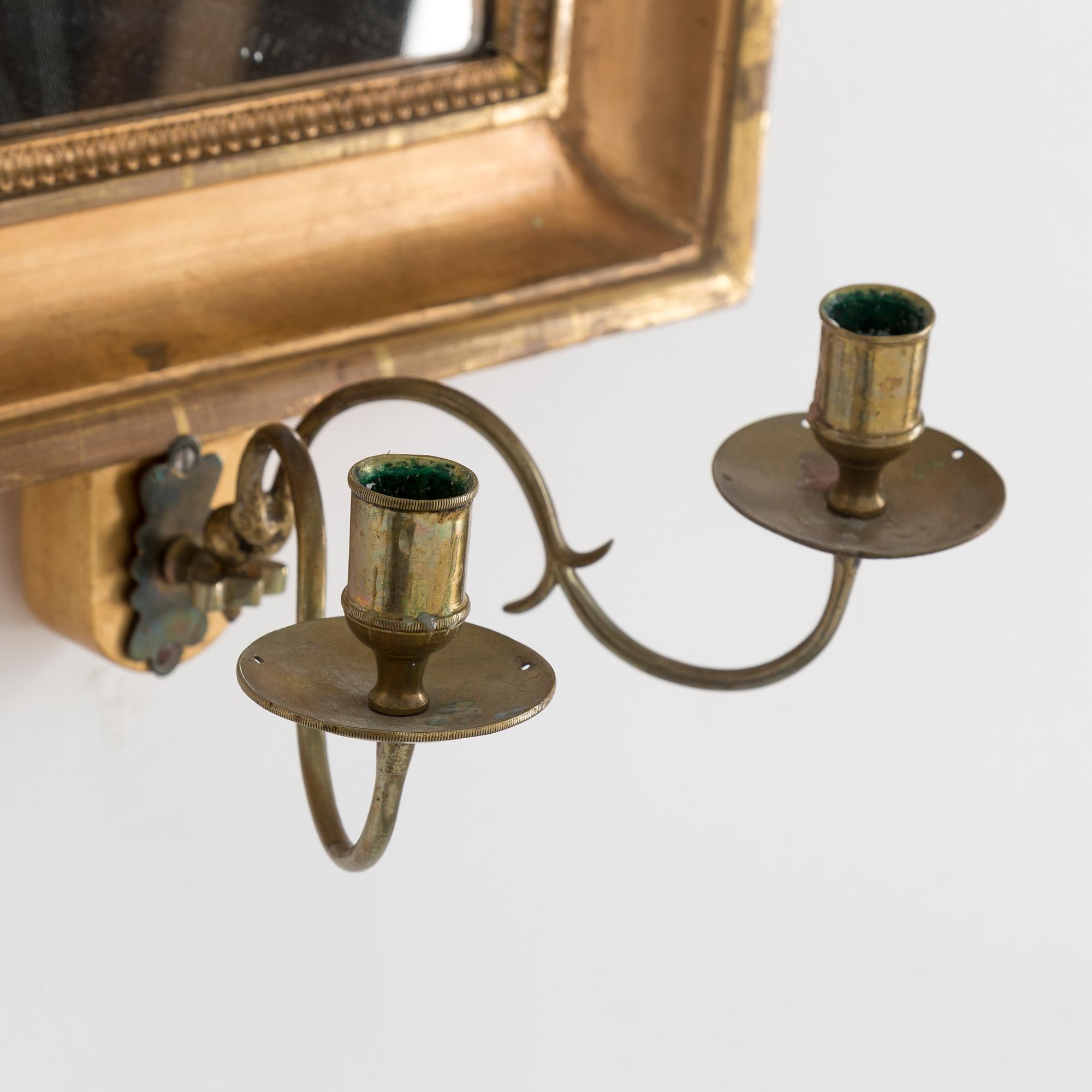 SPEGELLAMPETT, 1800-tal, med ljushållare för 2 ljus.